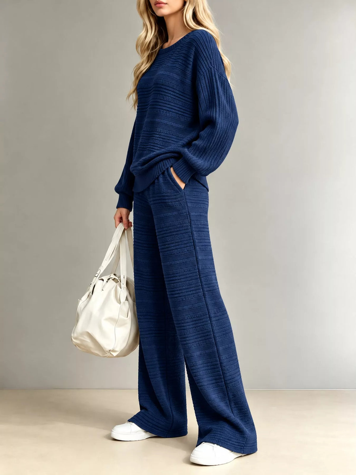 Ribbed Knit Top and Wide-Leg Pants Set — side view