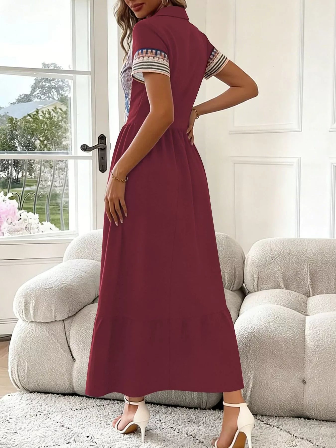 Trendsi Printed Button-Front Maxi Dress -