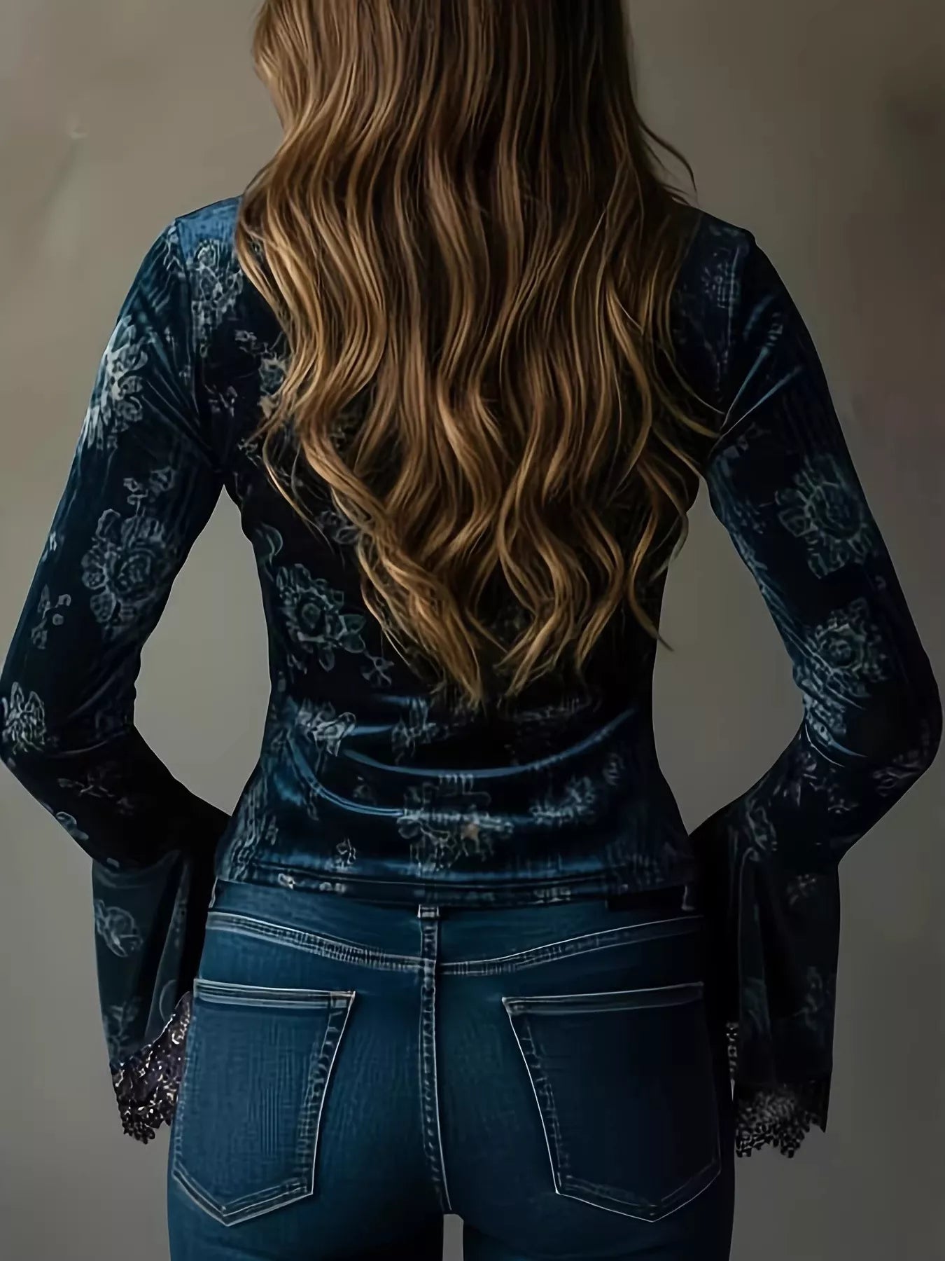 Trendsi Lace Trim Flare Sleeves Blouse -