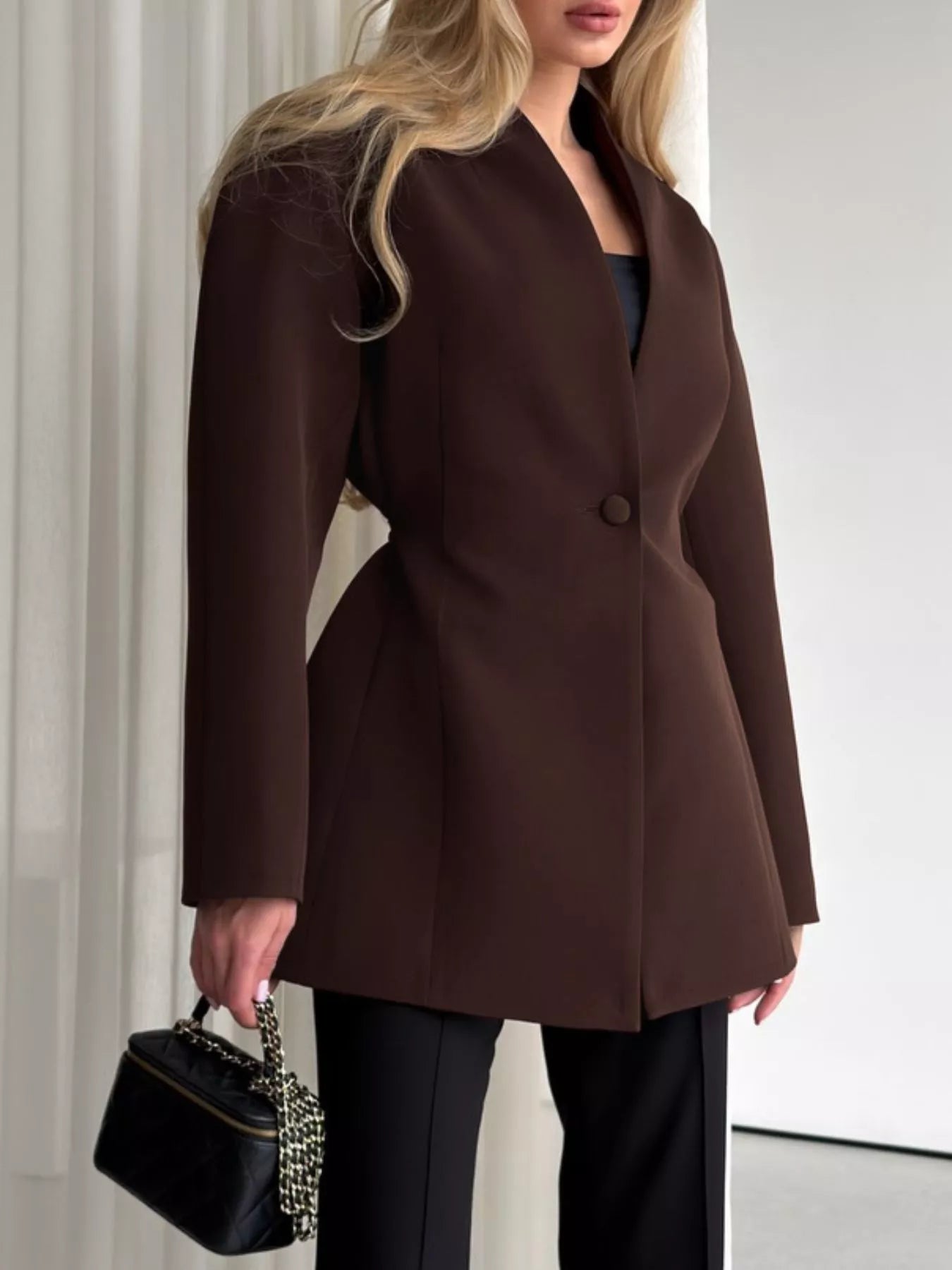 Trendsi One Button Long Sleeve Blazer -