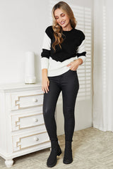 Trendsi Woven Right Two-Tone Openwork Rib-Knit Sweater - Shirts