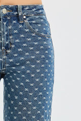 Trendsi RISEN High Rise Wide Leg Bow Embroidered Jeans -