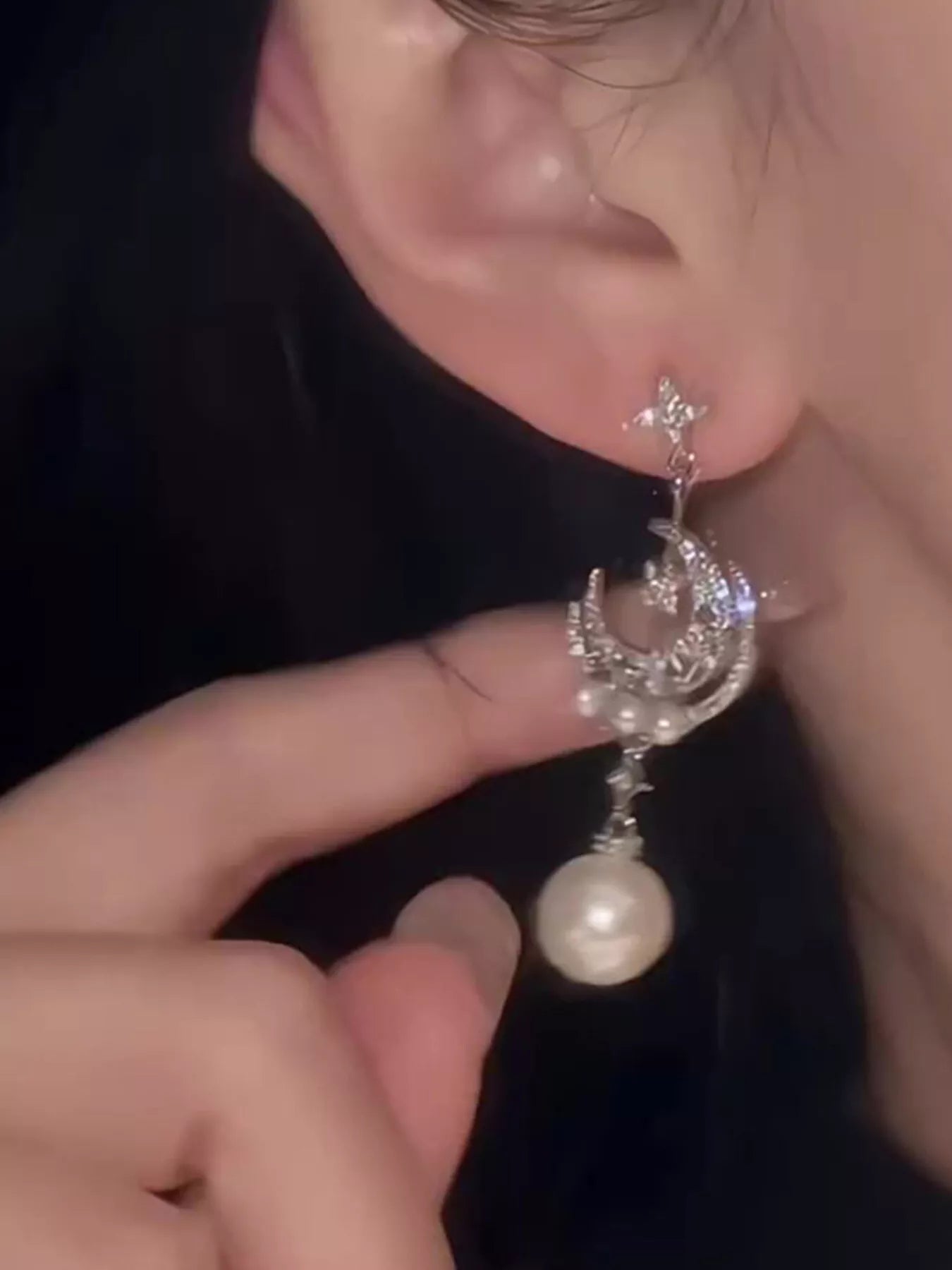Trendsi Moon & Star Pearl Dangle Earrings -