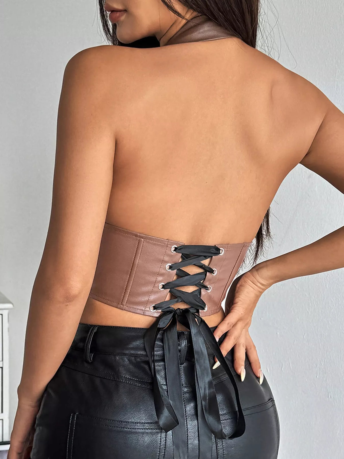 Lace-Up Back Halter Neck Cami — back view