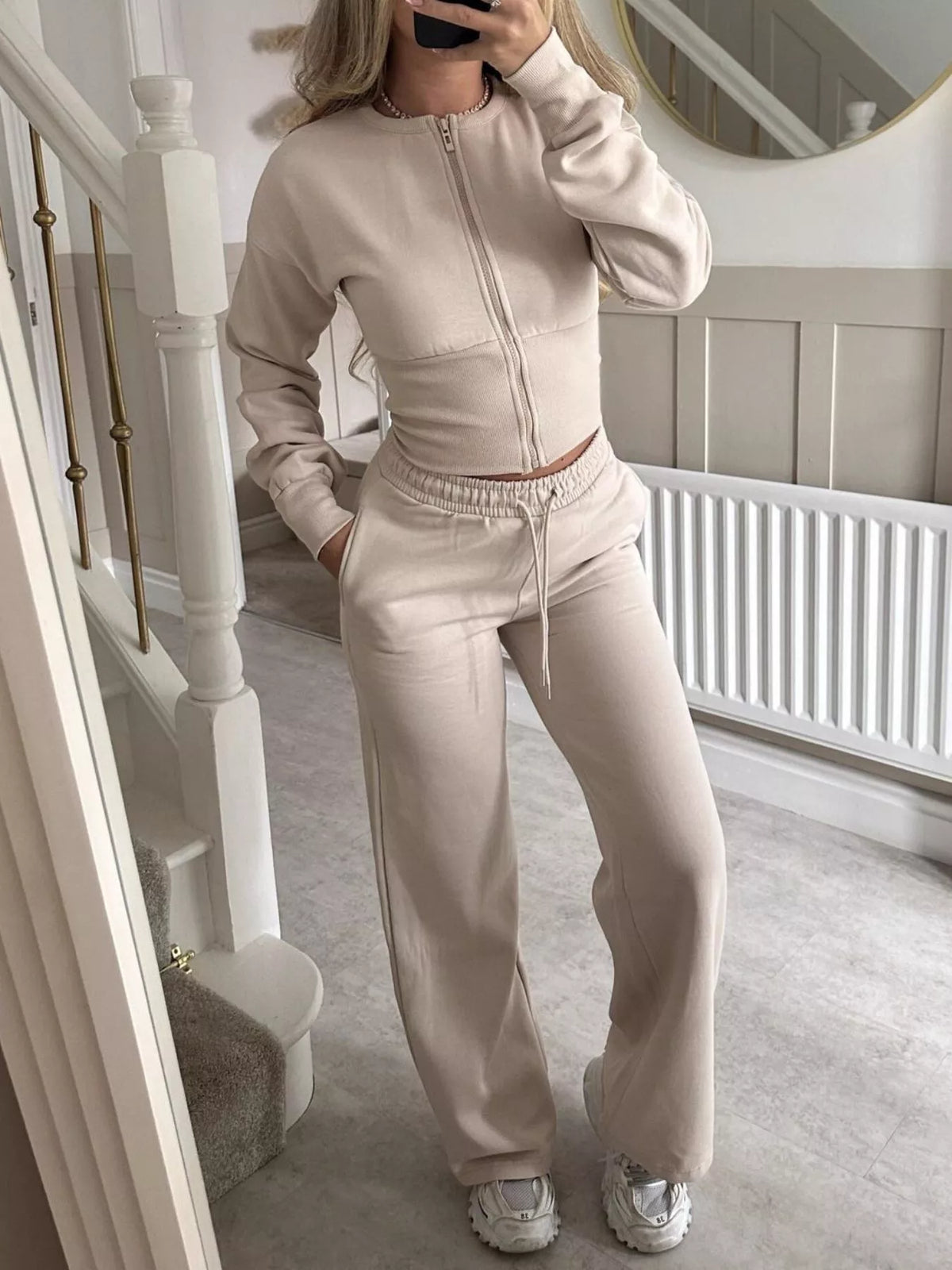 Trendsi Zip-Up Crop Hoodie and High-Waisted Pants Set -