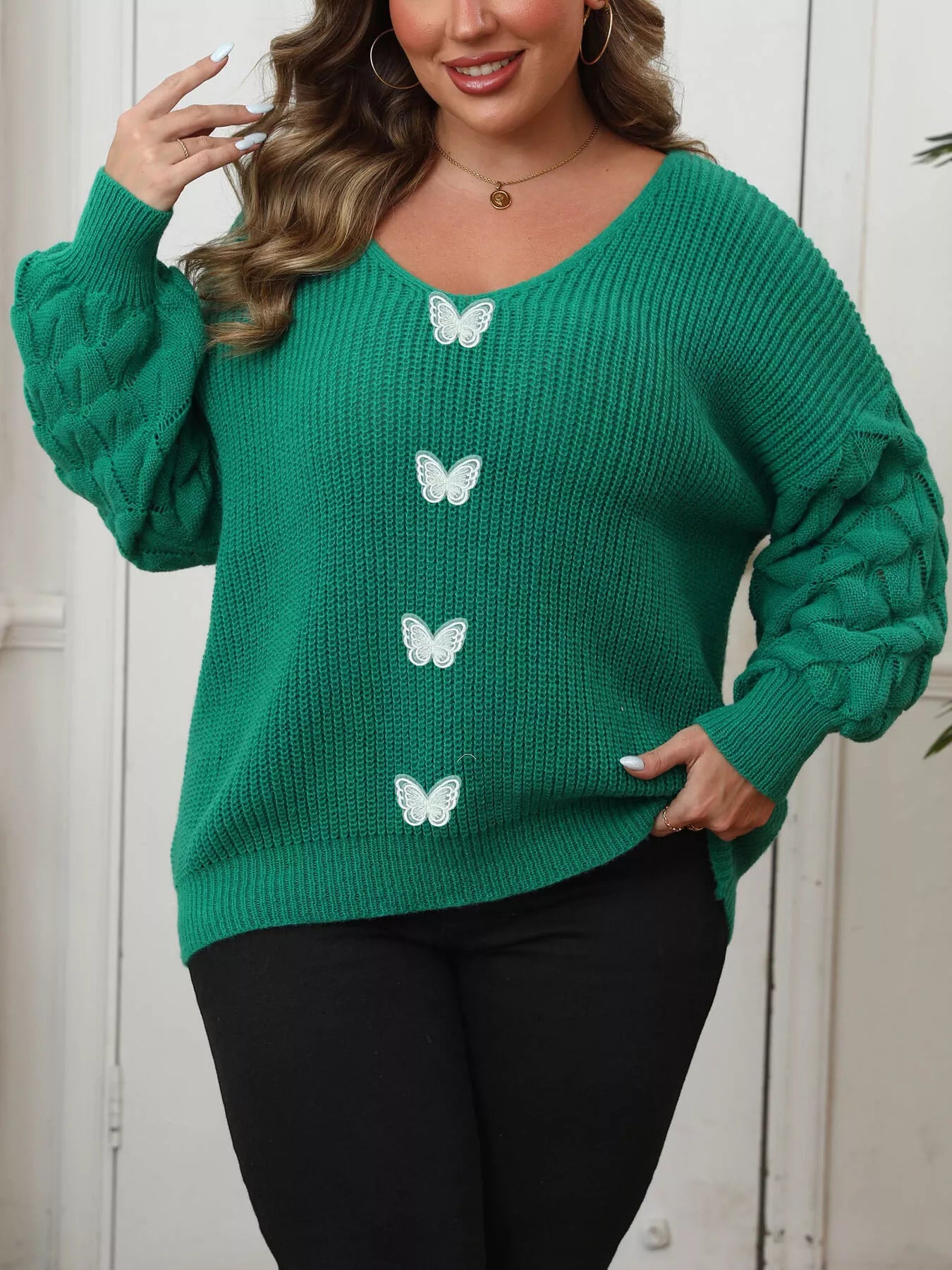 Trendsi Plus Size Butterfly Dropped Shoulder Sweater -