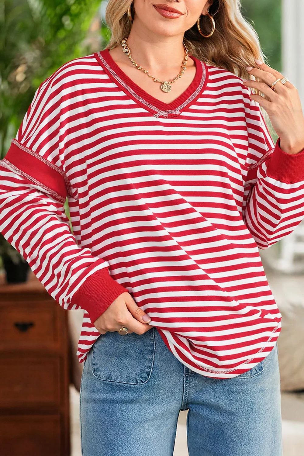 Trendsi Striped Long Sleeve Casual Sweatshirt -