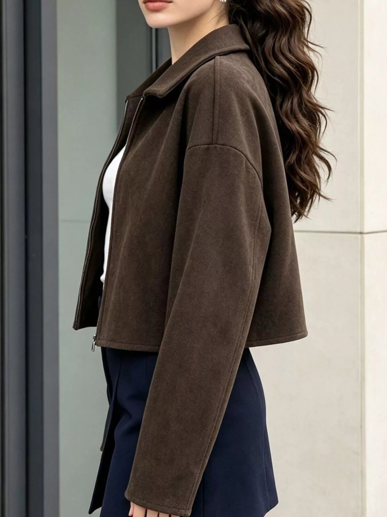 Trendsi Zip Up Dropped Shoulder Jacket -