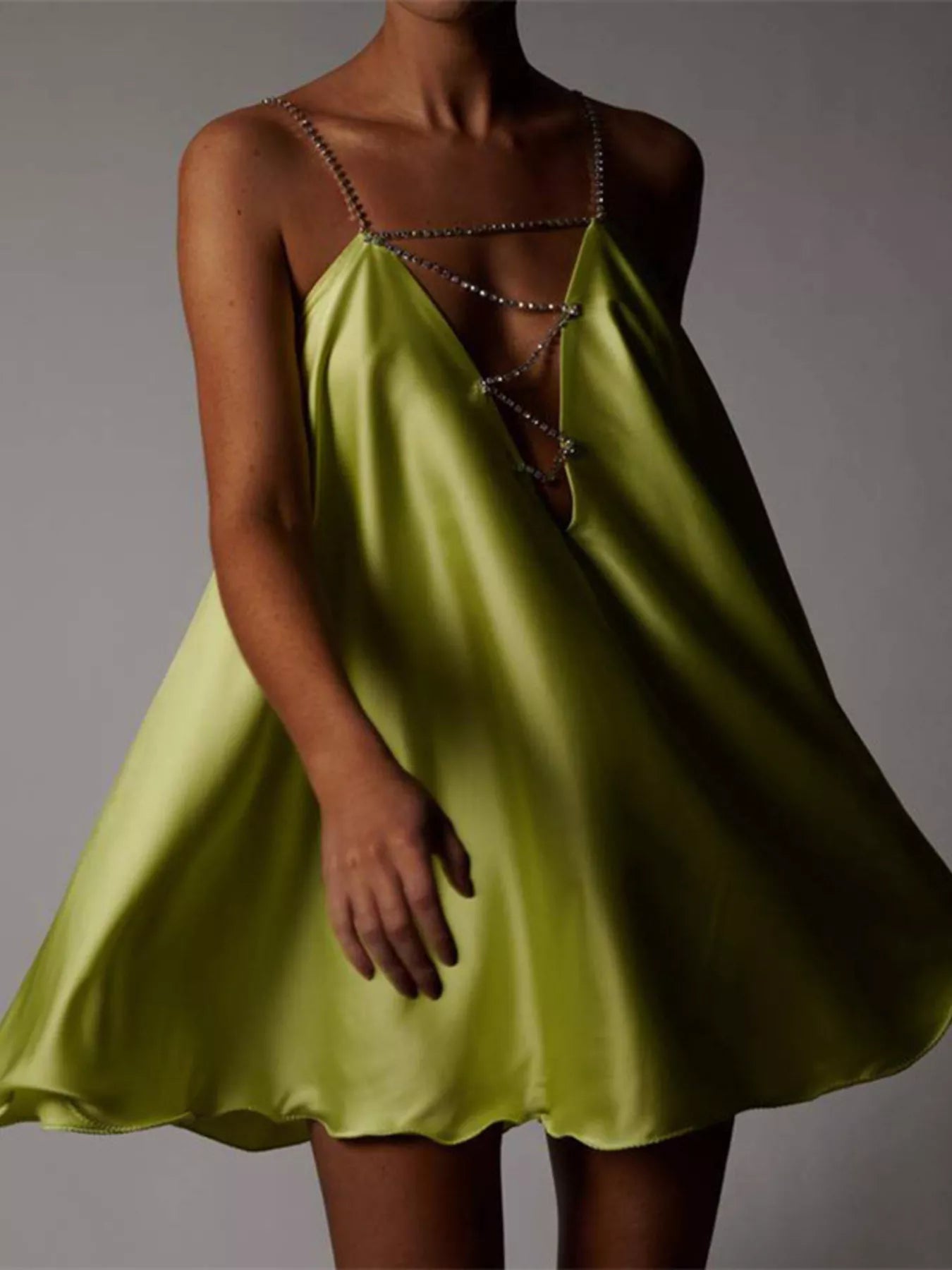 Trendsi Rhinestone Embellished Plunge Mini Dress -