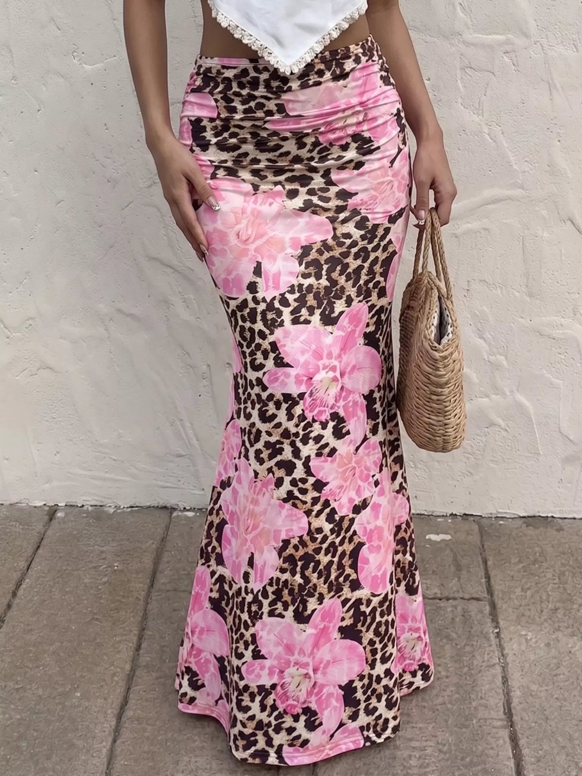 Trendsi Leopard Print Bodycon Maxi Skirt -