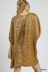 Trendsi Umgee Metallic Leopard Print V-Neck Kimono Dress -