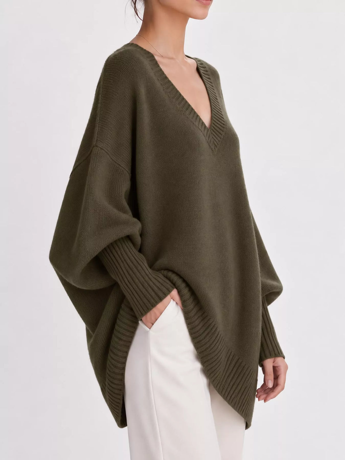 Batwing sweater, olive side