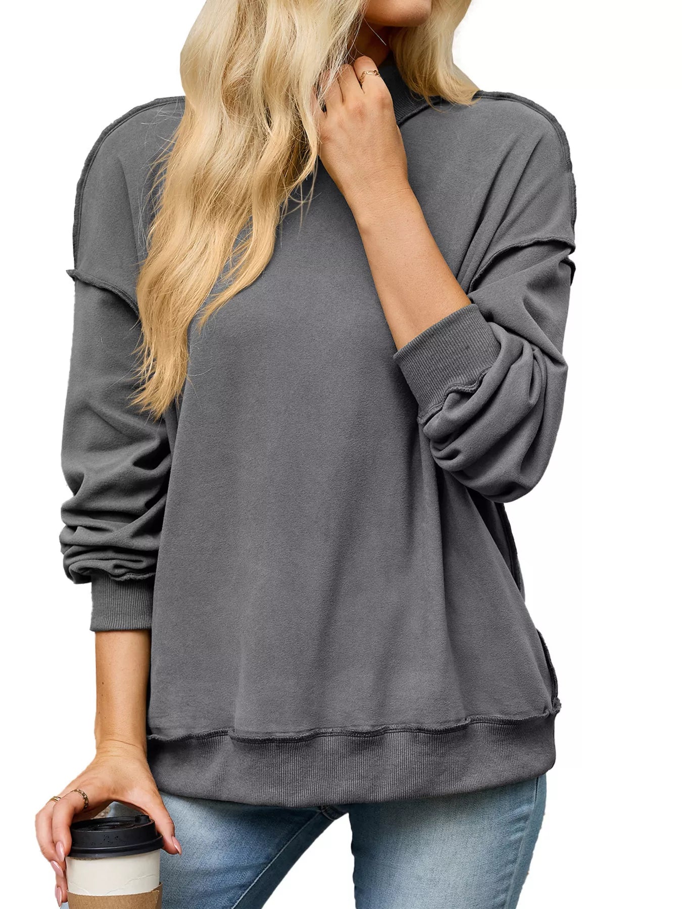 Trendsi Loose Fit Crew Neck Sweatshirt -