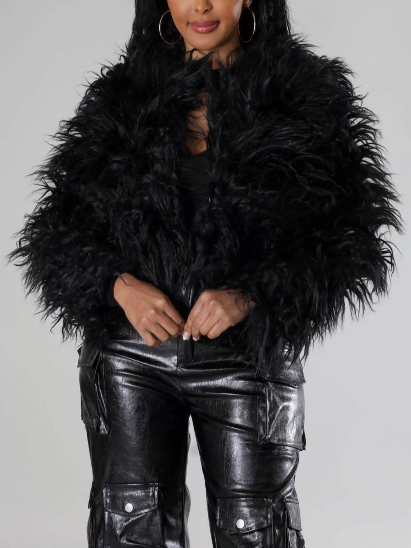 Trendsi Faux Fur Open Front Cropped Outerwear -