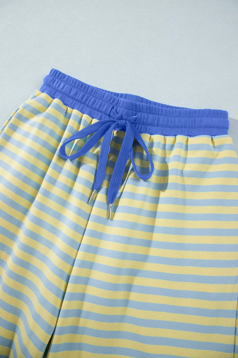 Trendsi Stripe Colorblock Trim Crew Neck Loose Tee Drawstring Elastic Waist 2pcs Pant Set -