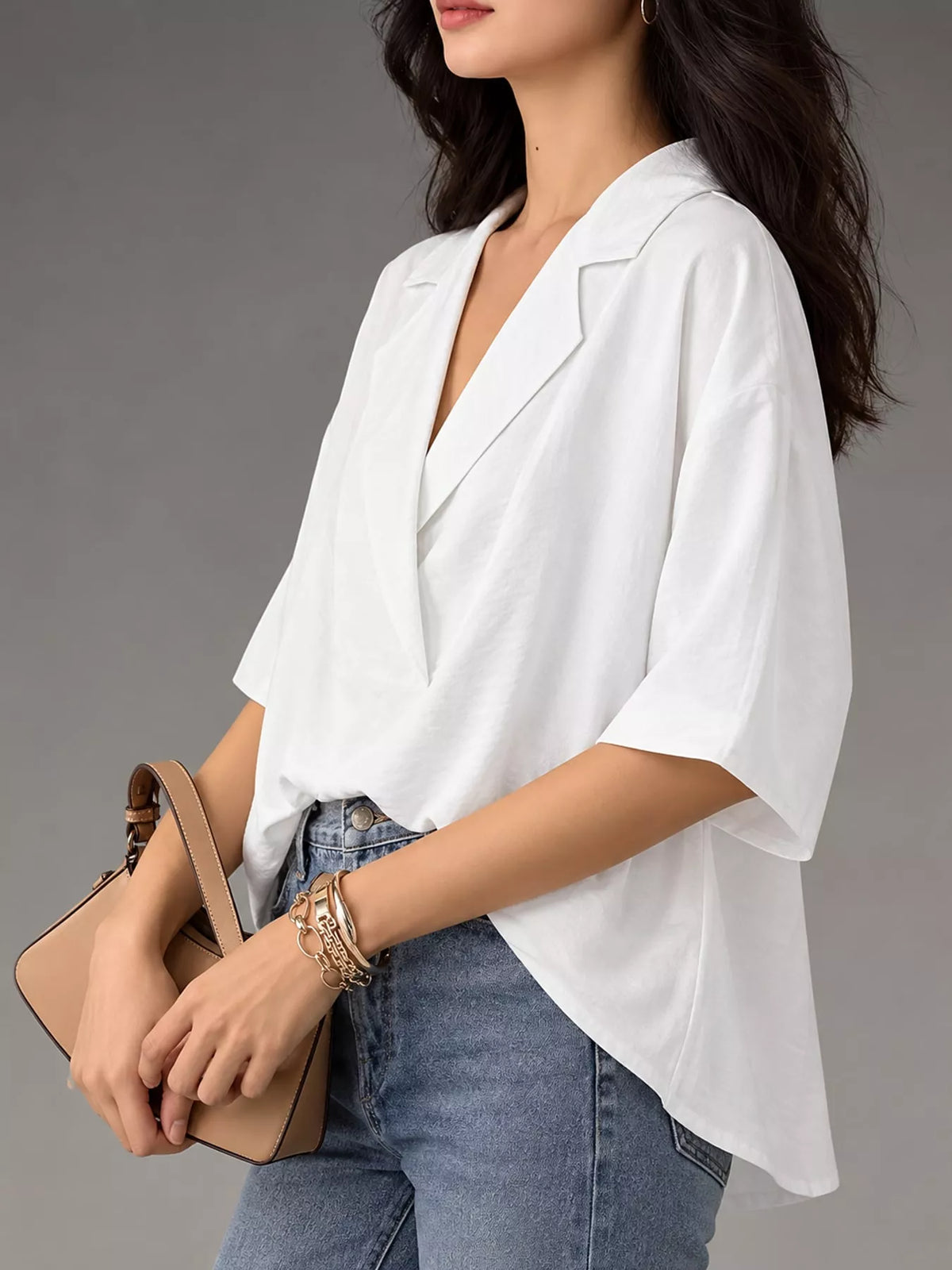 Half-sleeve blouse, white side