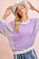 Trendsi BiBi Mix and Match Sweatshirt with Floral Sleeve Striped -