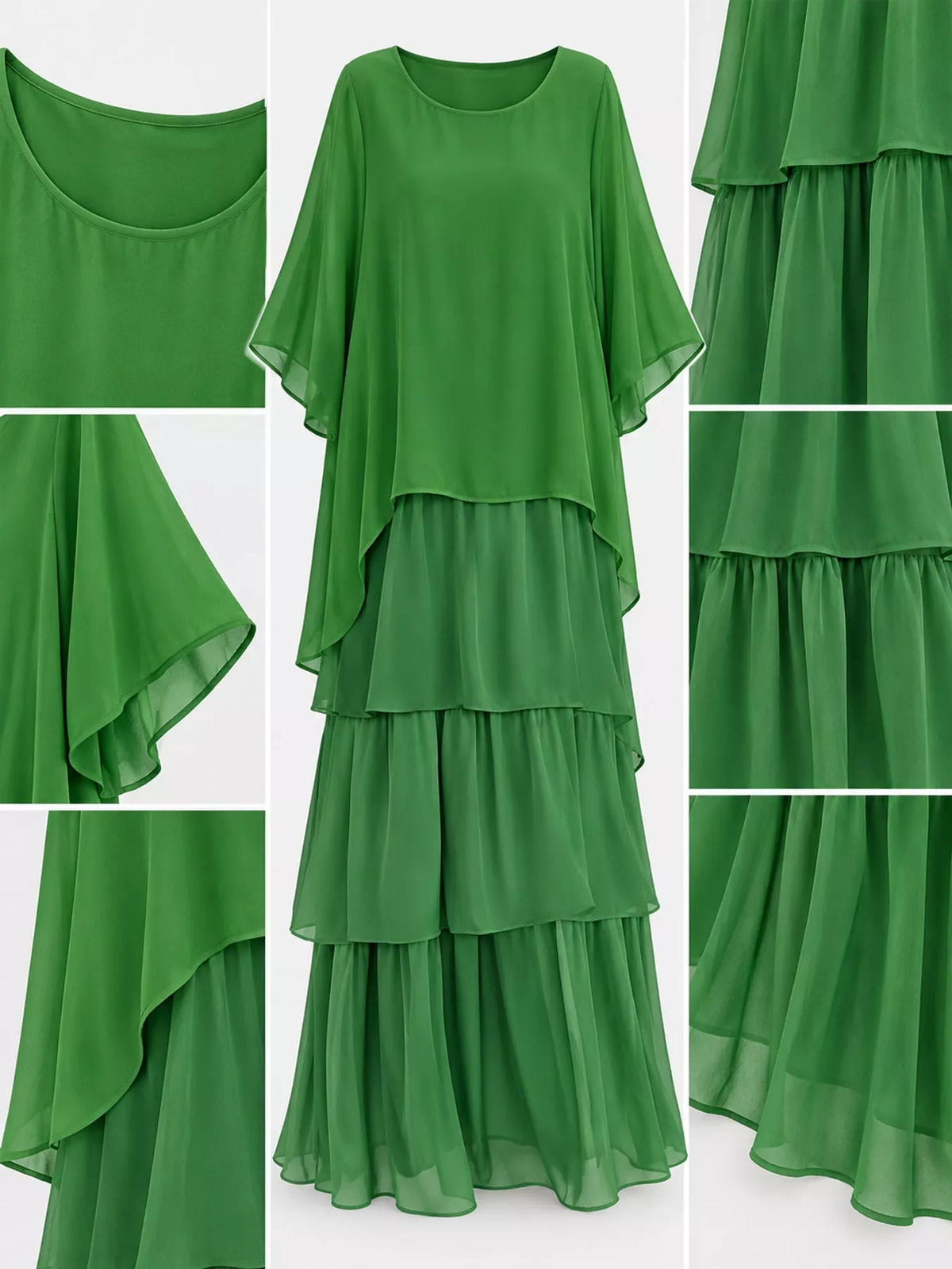 Layered maxi dress, green detail front