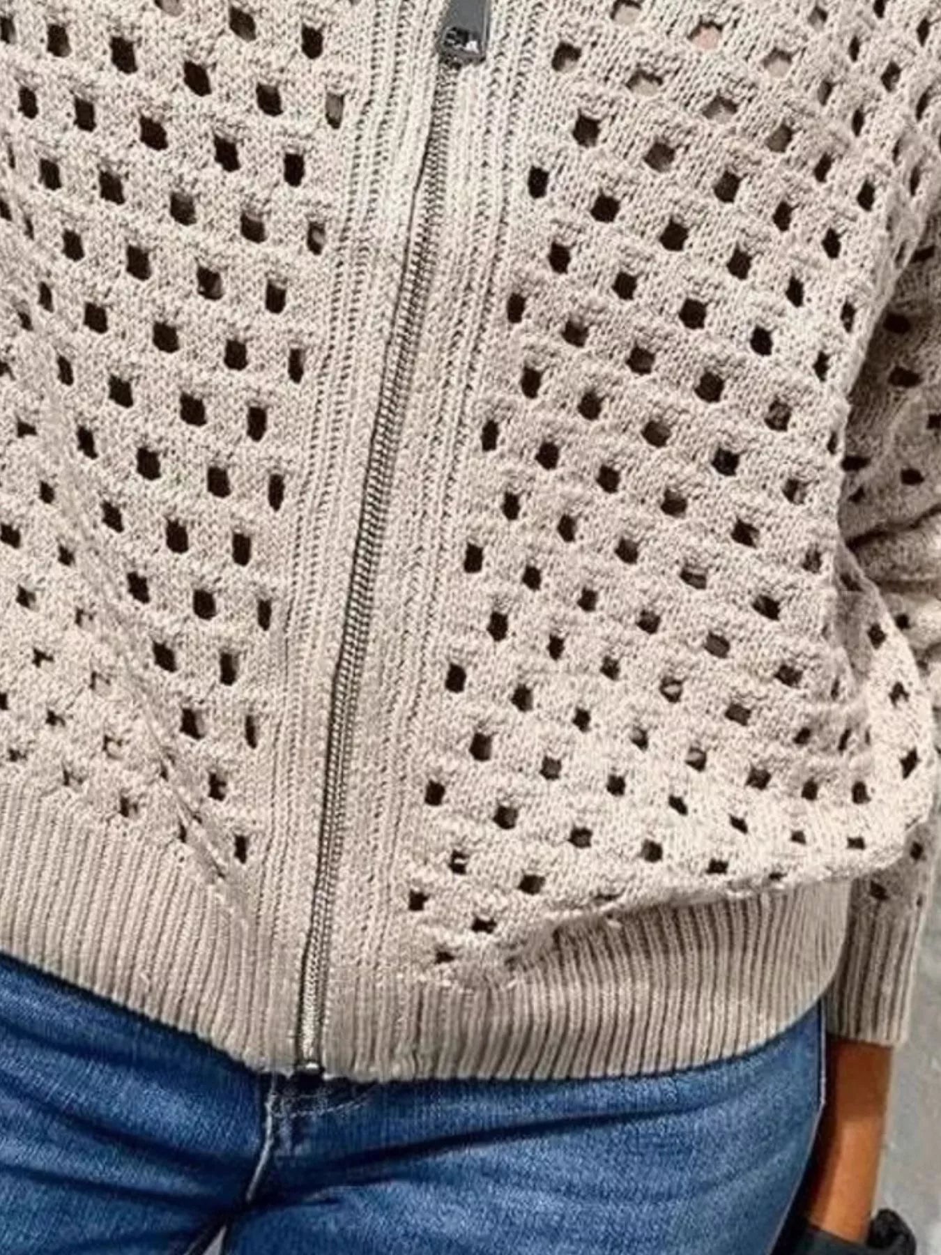 Trendsi Full Size Crochet Knit Zip-Up Cardigan Plus Size -
