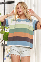 Trendsi ADORA Multi Color Stripe Casual Top -