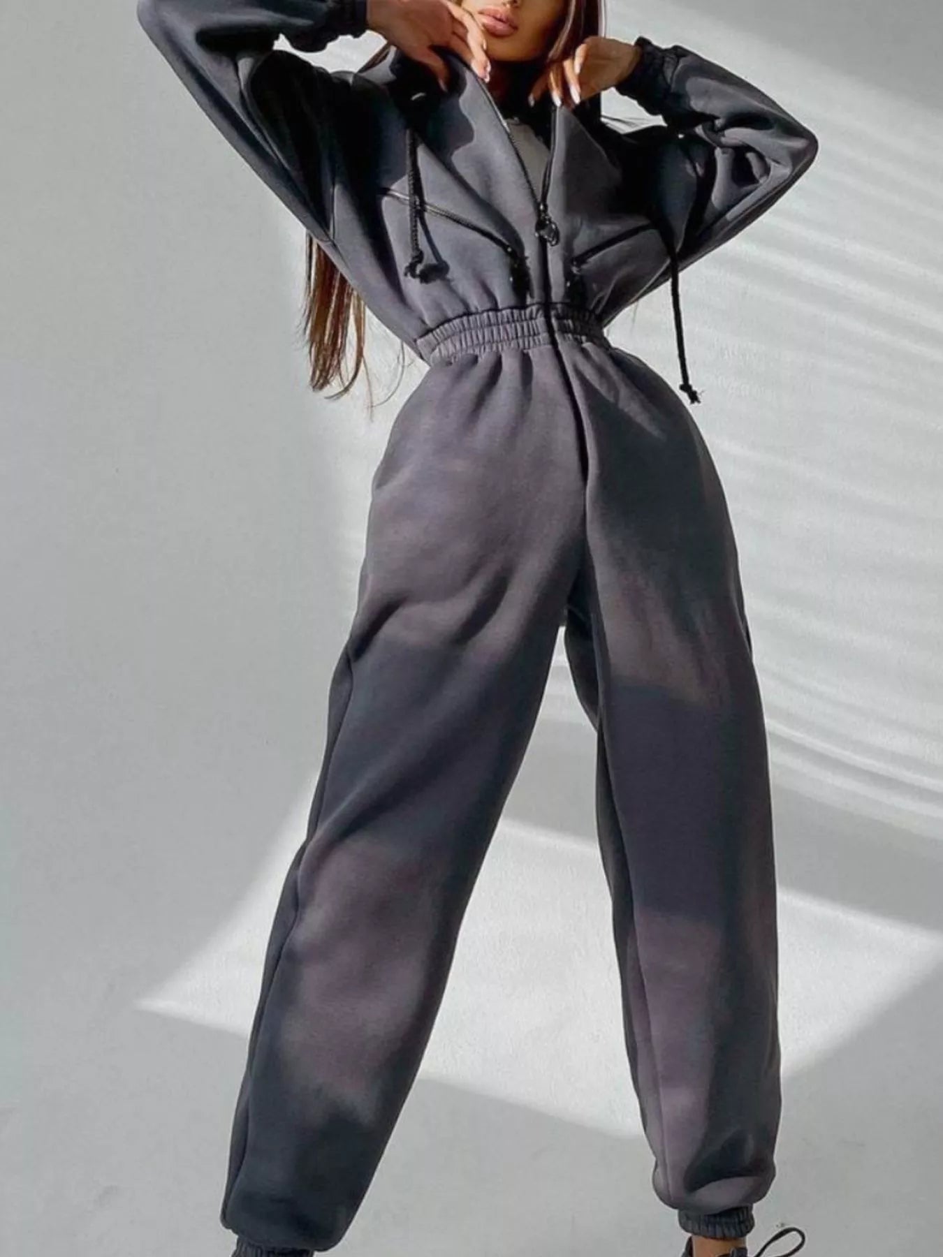 Trendsi Zip Front Dropped Shoulder Jumpsuit -