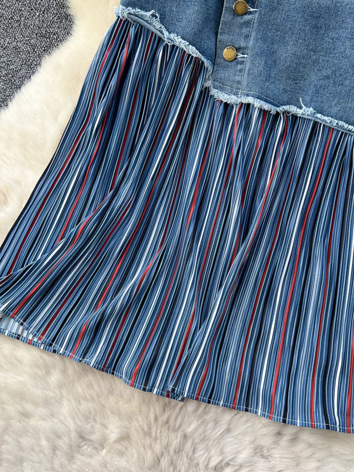 Trendsi Full Size Striped Patchwork Denim Skirt Plus Size -