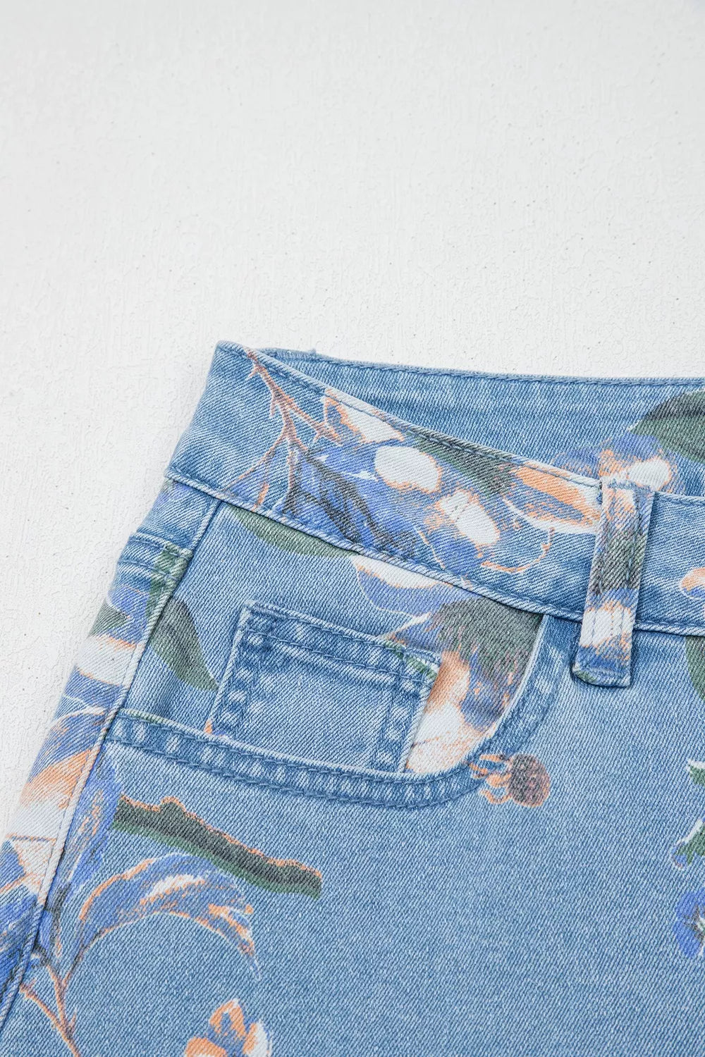 Trendsi Floral Print Wide-Leg Jeans -
