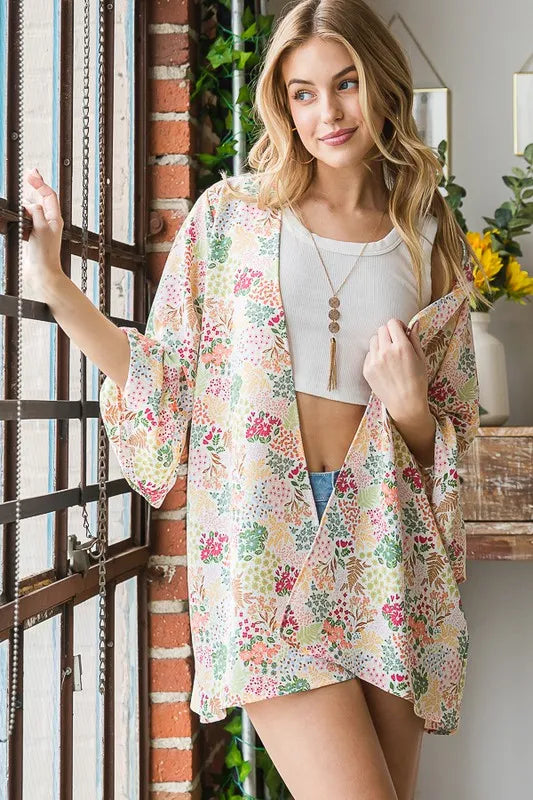 Trendsi Heimish Full Size Multi Color Floral Open Cardigan Plus Size -