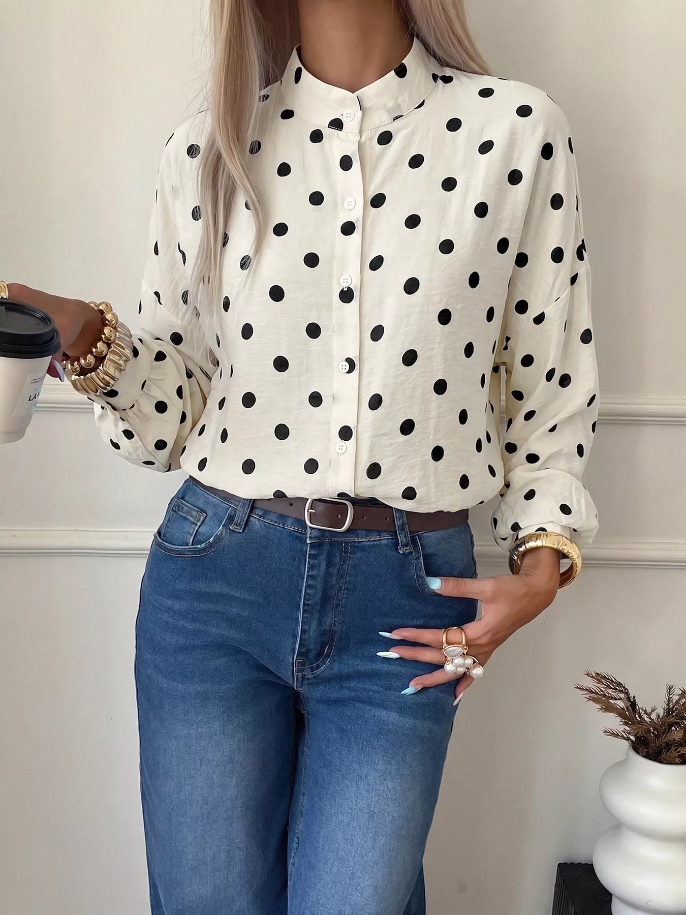 Trendsi Polka Dot Button-Up Shirt -