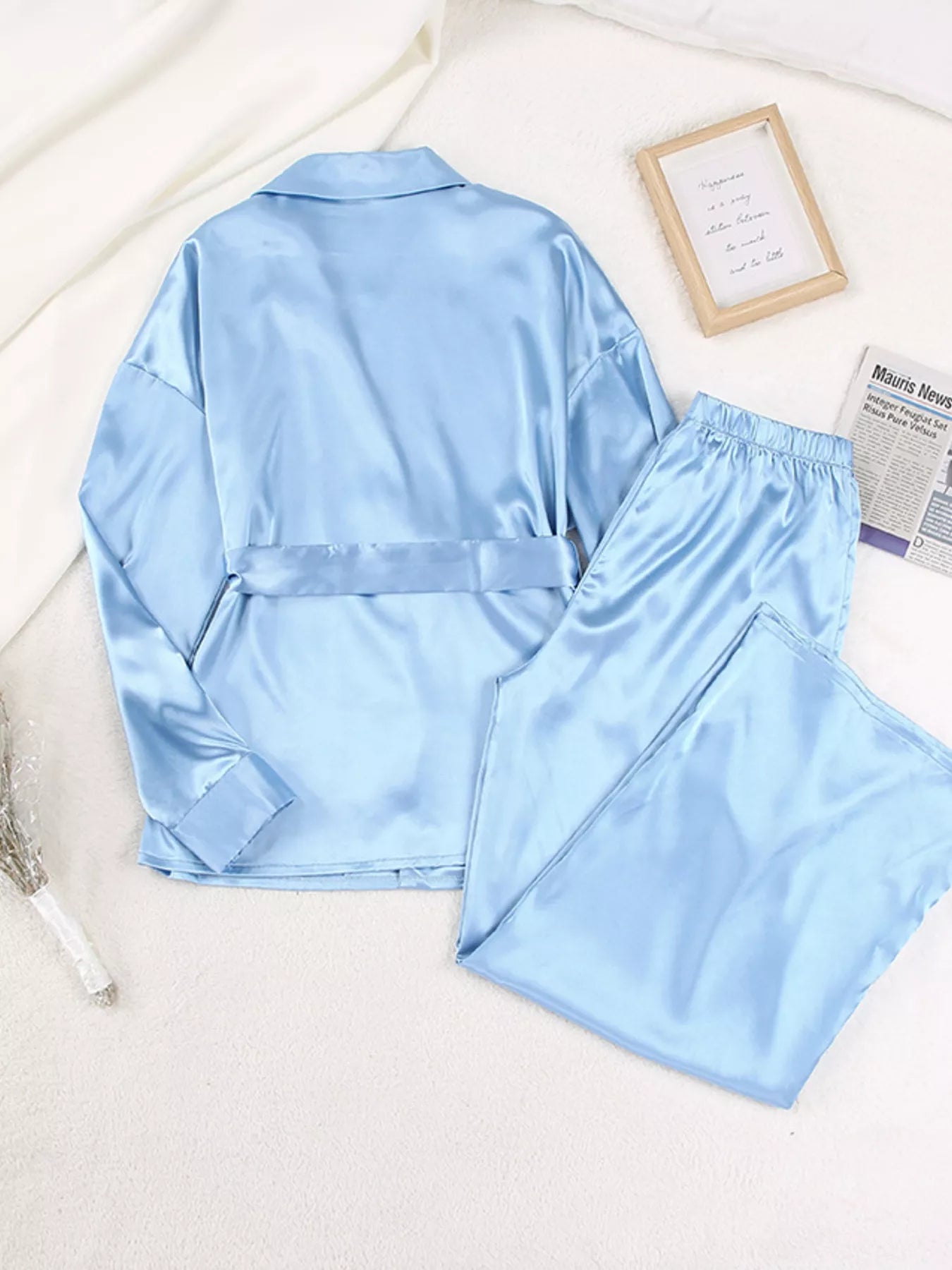 Trendsi Satin Long Sleeve Shirt and Pants Set -