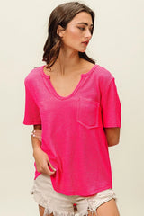 Trendsi BiBi Waved Rib U Neck Top With Front Pocket -