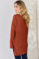 Trendsi Basic Bae Full Size Ribbed Half Button Long Sleeve High-Low T-Shirt - Pants