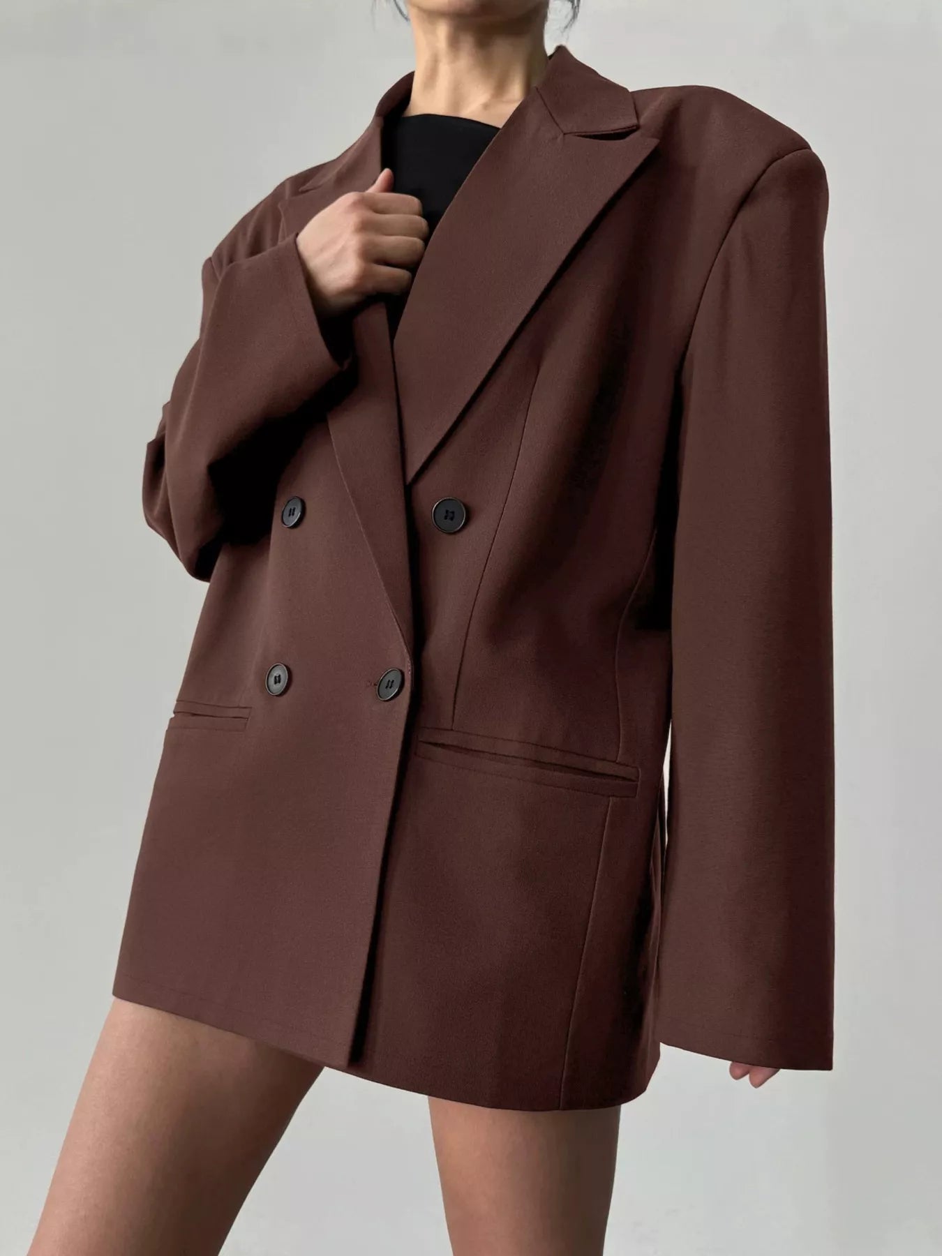 Trendsi Double-Breasted Lapel Collar Blazer -