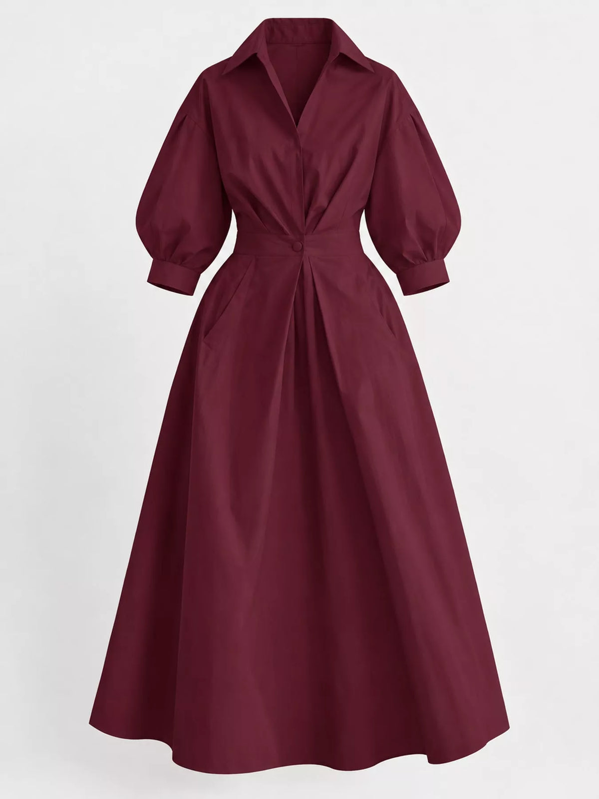 Collared Three-Quarter Sleeve Midi Shirt Dress — garment front