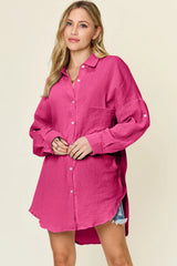 Trendsi Double Take Full Size Pocketed Texture Button Up Shirt -
