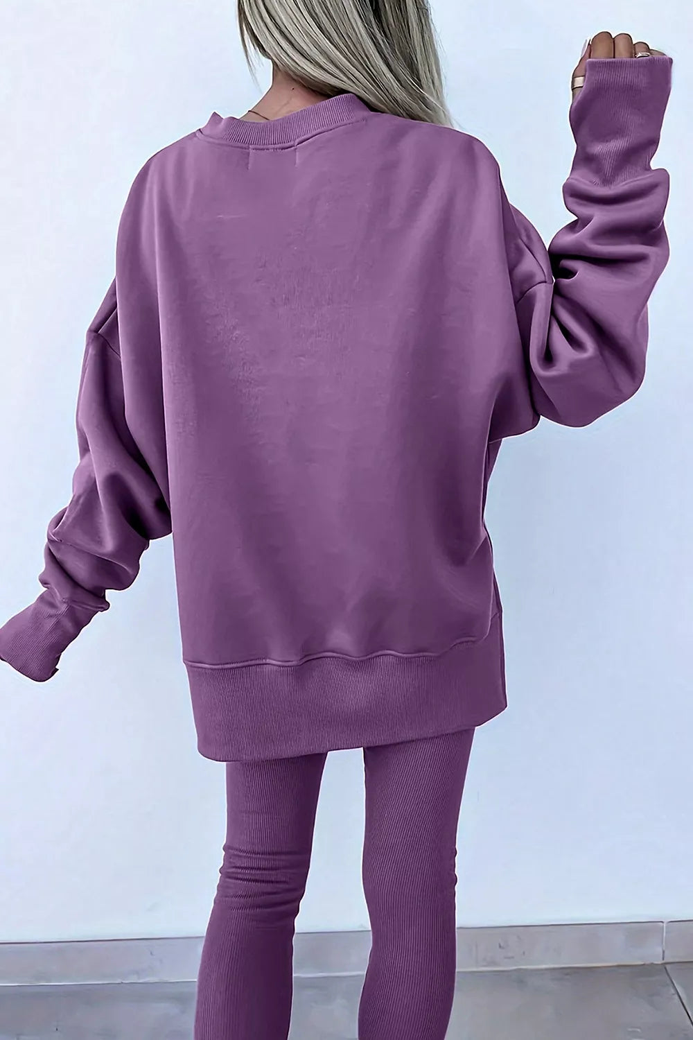 Trendsi Side Slit Long Sleeve Sweatshirt and Pants Set -