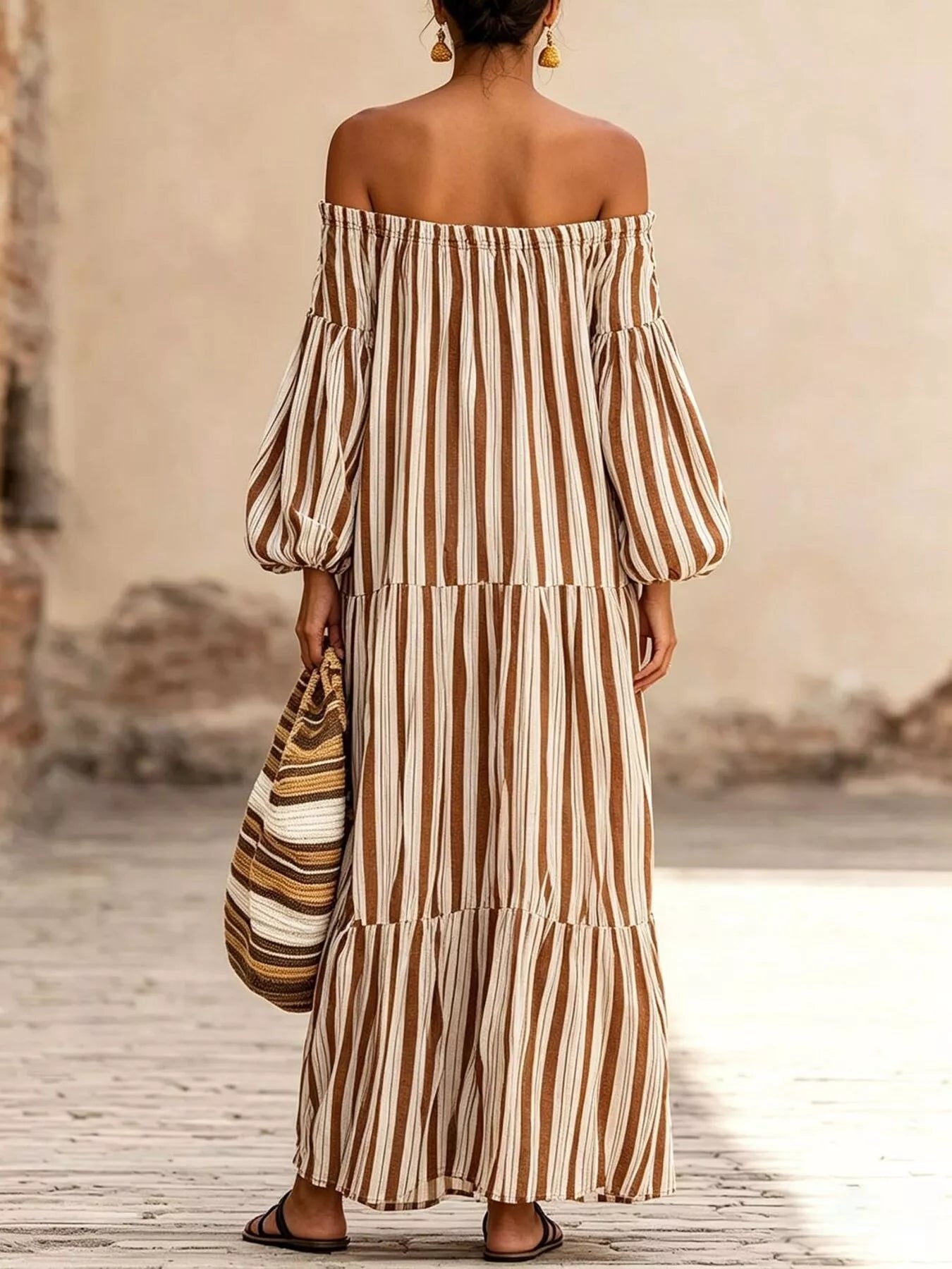 Trendsi Off-Shoulder Striped Maxi Dress -