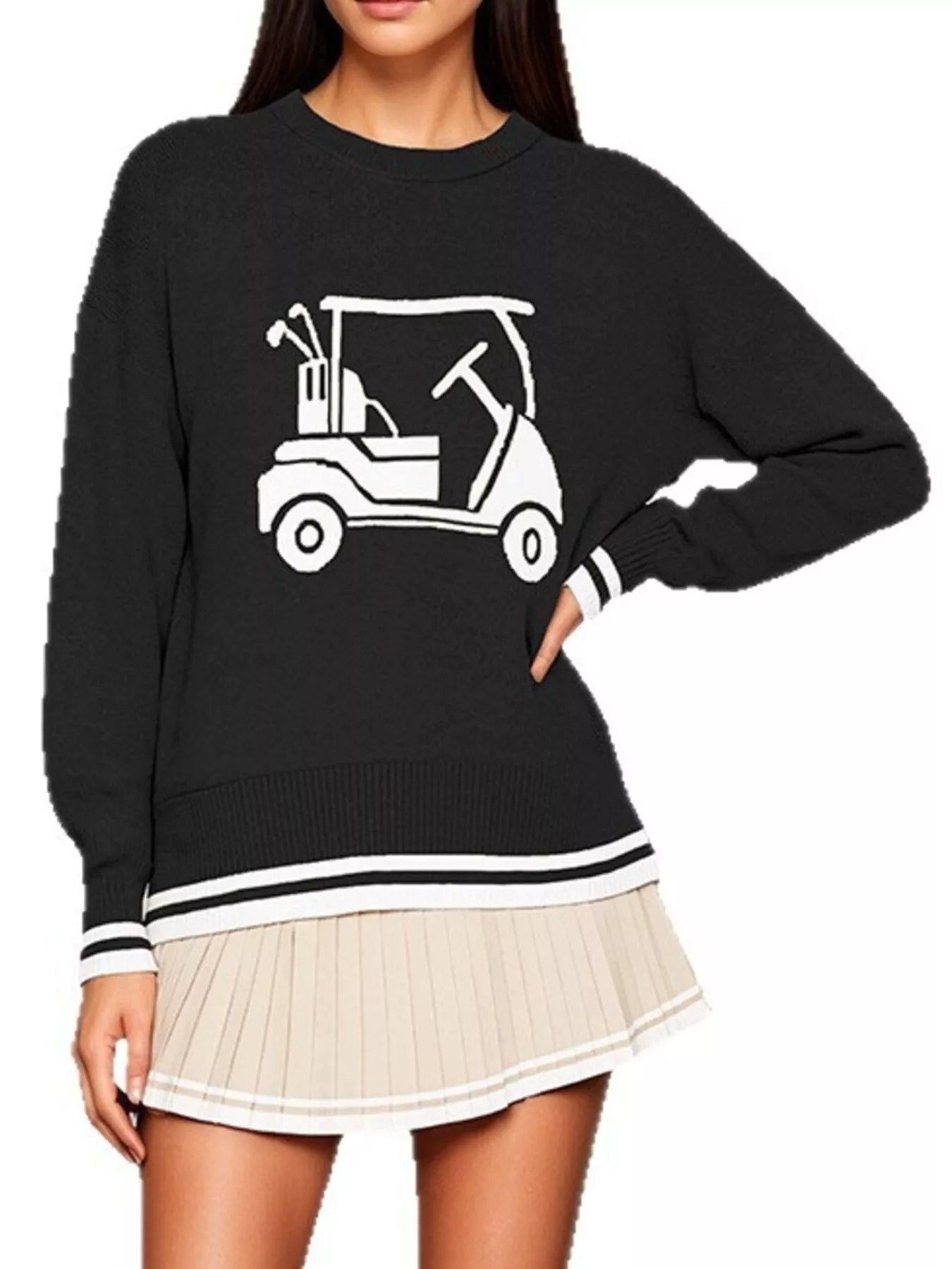 Trendsi Golf Cart Graphic Dropped Shoulder Sweater -