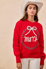 Trendsi BiBi Christmas Wreath Merry Letter Knit Top -