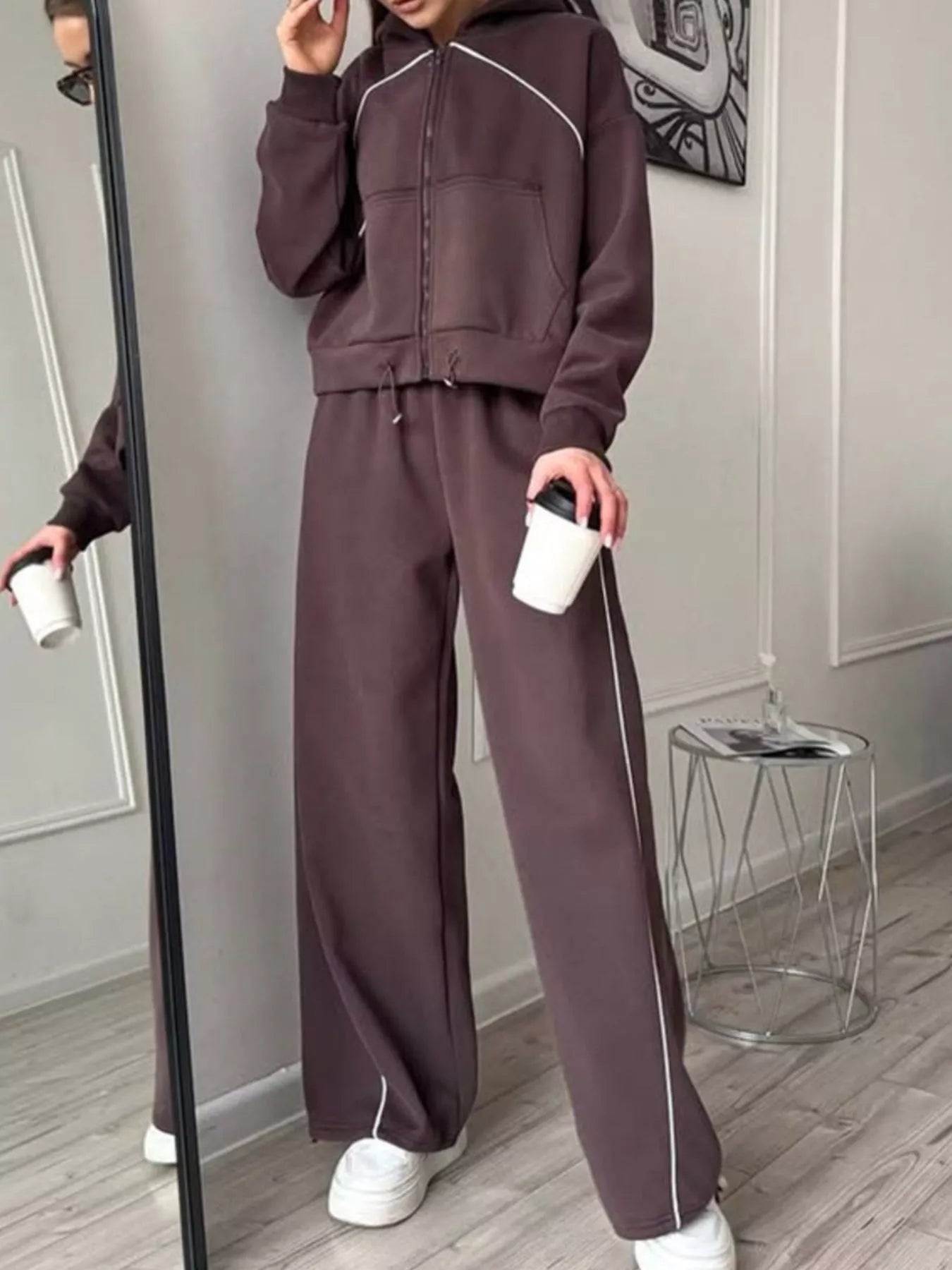 Trendsi Fleece Zip-Up Hoodie and Joggers Set -