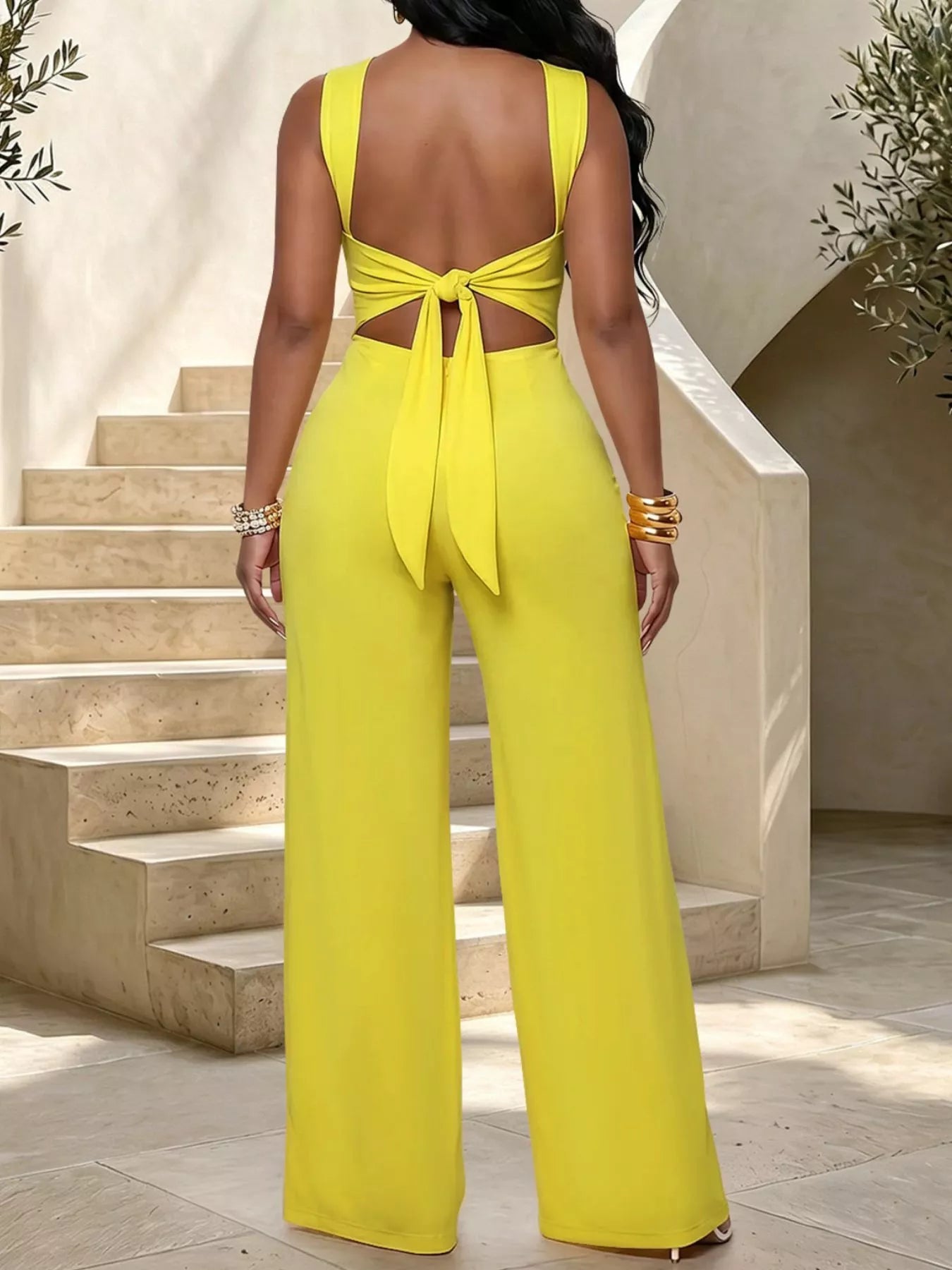 Trendsi Backless Twist Top and Wide-Leg Pants Set -