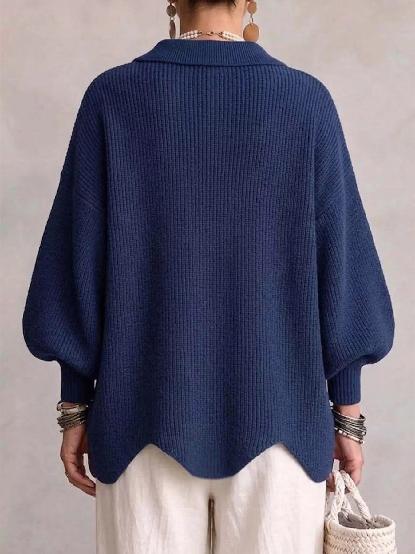 Trendsi Full Size Gold Buttons Lantern Sleeve Cardigan Plus Size -