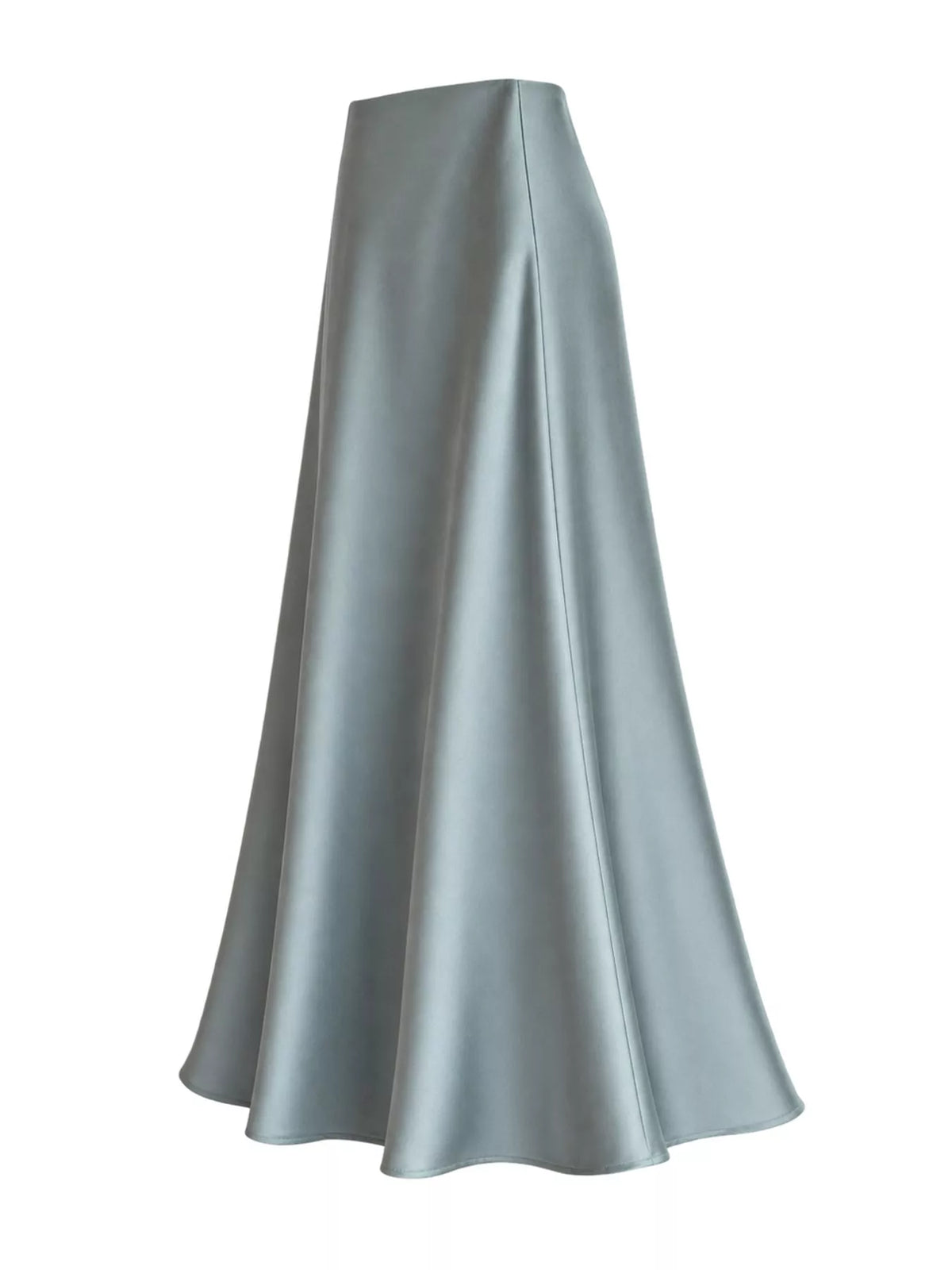 Zip-up satin skirt, blue-gray side