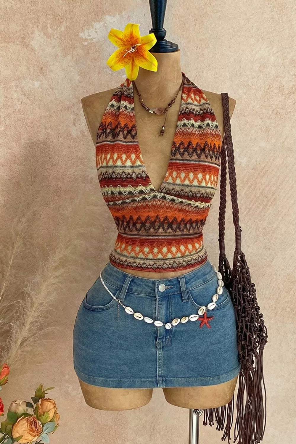 Trendsi Ethnic Print Halter Neck Cami -