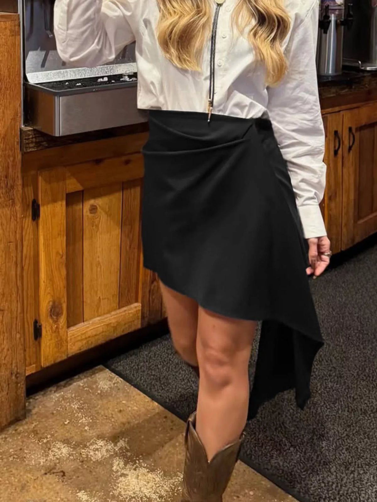 Trendsi Asymmetric High-Waisted Draped Mini Skirt -