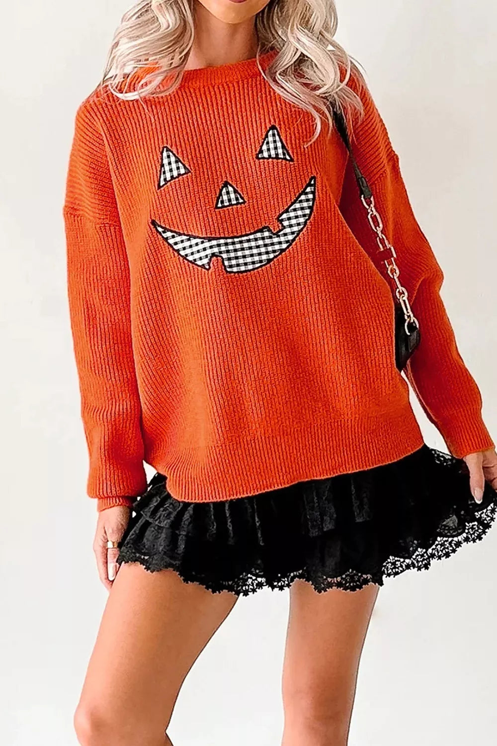 Trendsi Drop Shoulder Long Sleeve Round Neck Halloween Sweater -