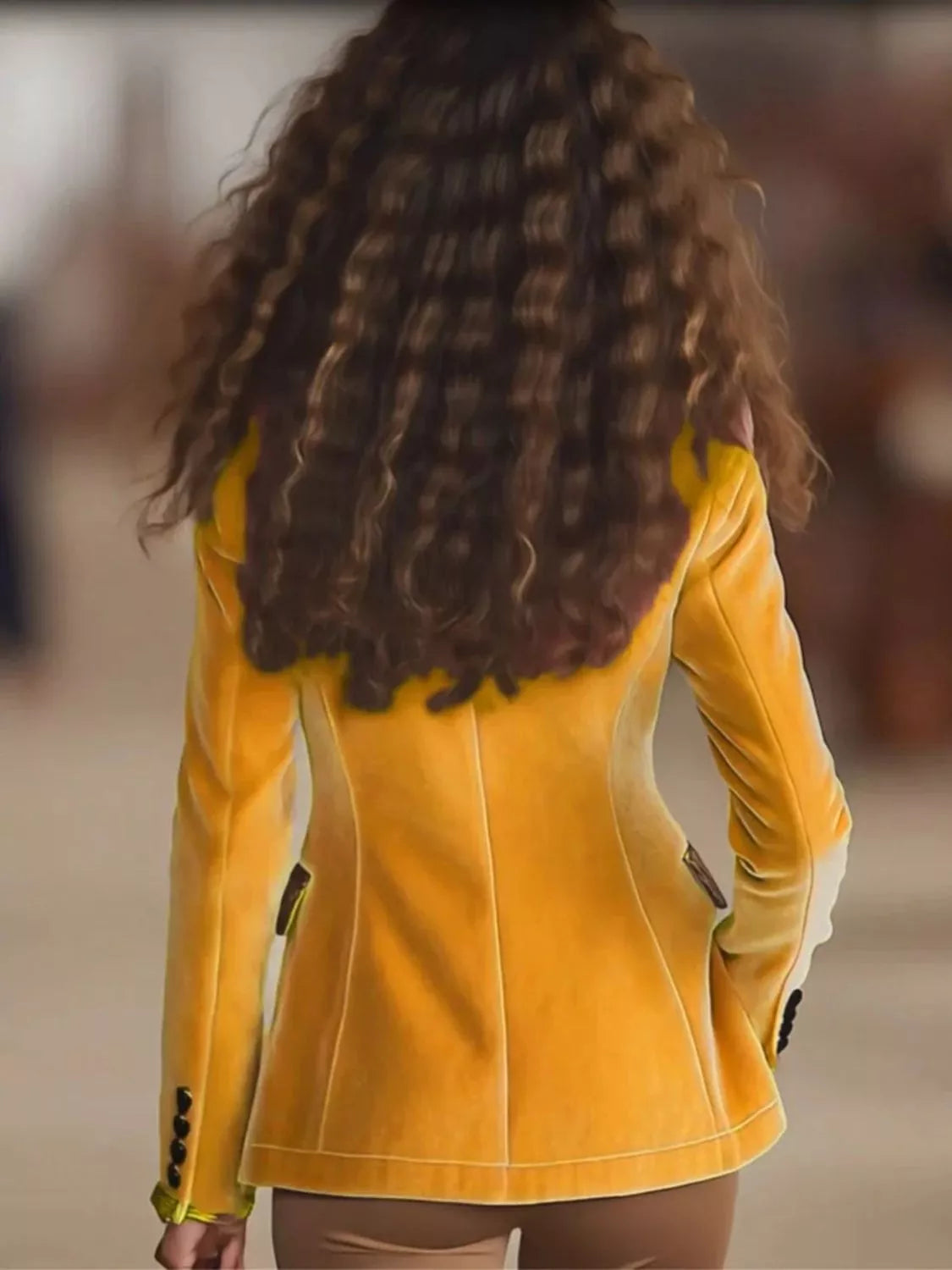 Yellow Leopard Collar One Button Blazer alternate view