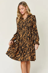 Trendsi Double Take Full Size Printed Ruffle Hem Long Sleeve Dress -