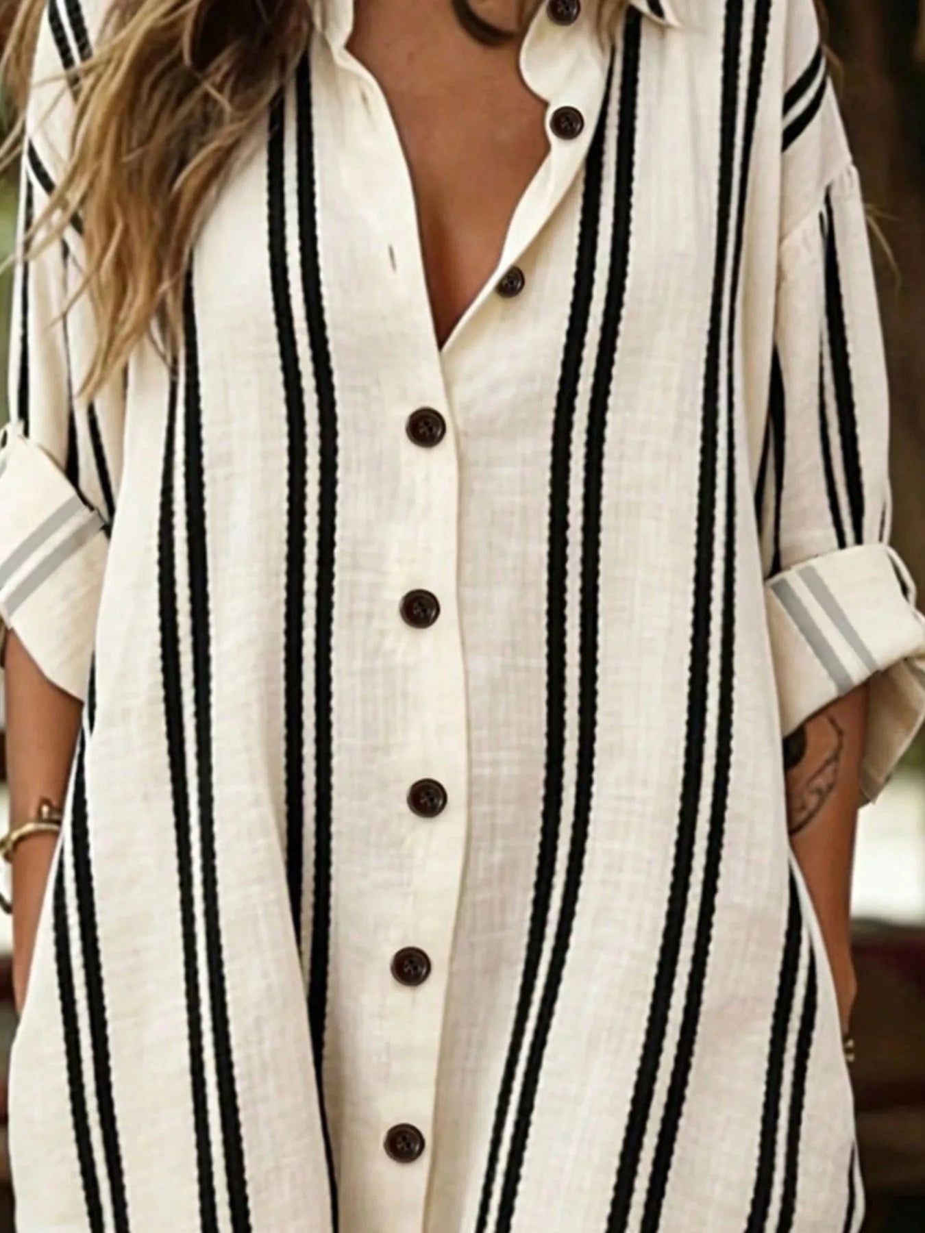 Trendsi Striped Button-Down Shirt Dress -