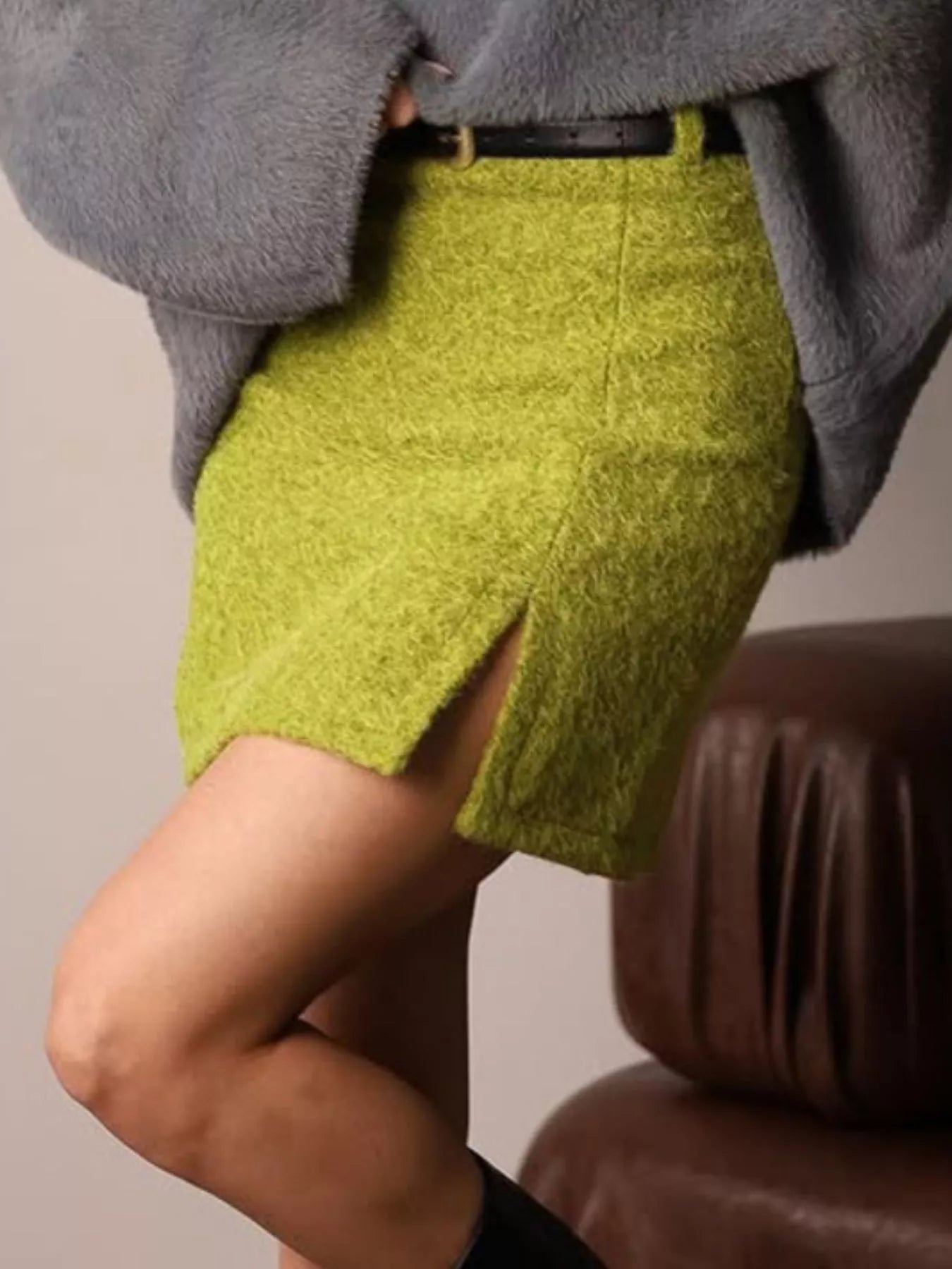 Trendsi Textured Mini Skirt with Front Slit -